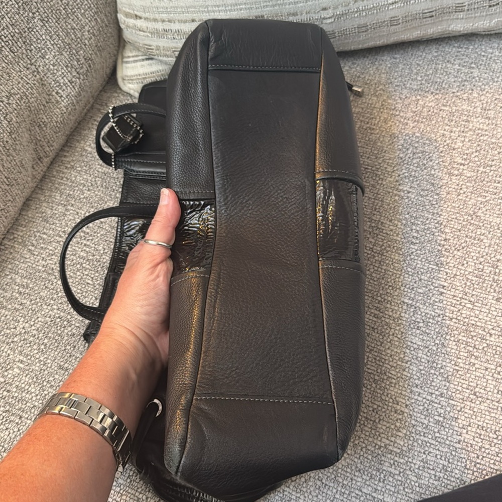 Coach Black Leather Tote with Patent Trim - Picture 6 of 13